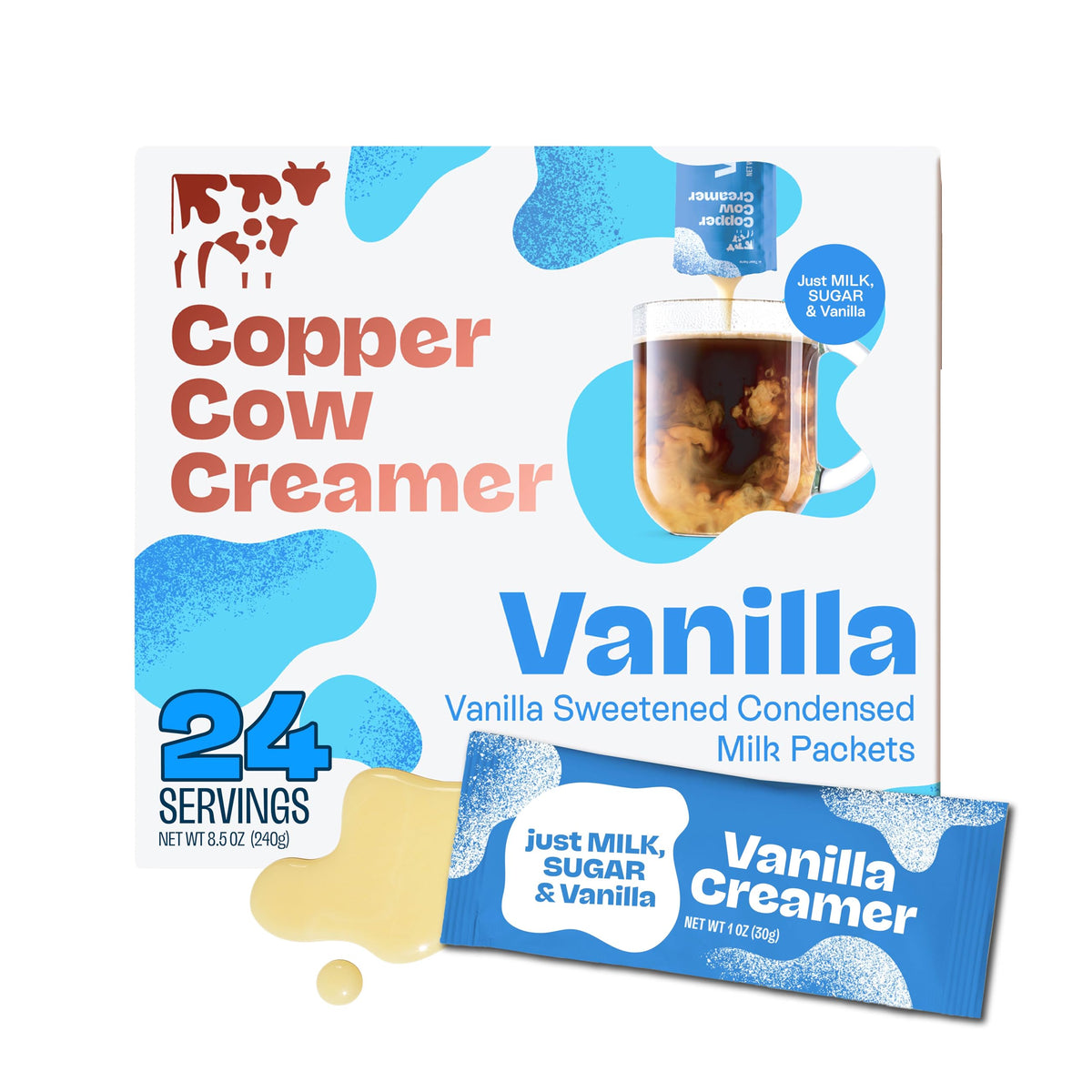 Copper Cow Coffee Vanilla Milk Creamer Singles – 24 Pack | Vietnamese-Inspired, No Refrigeration Needed