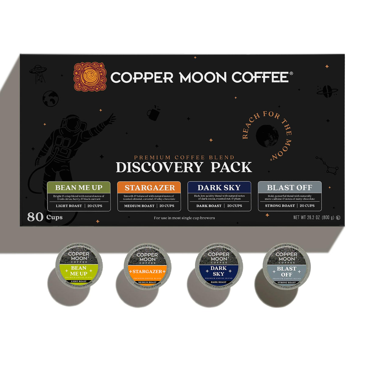 Copper Moon Discovery Variety Pack K-Cup Pods | Light, Medium & Dark Roasts – 80 Count