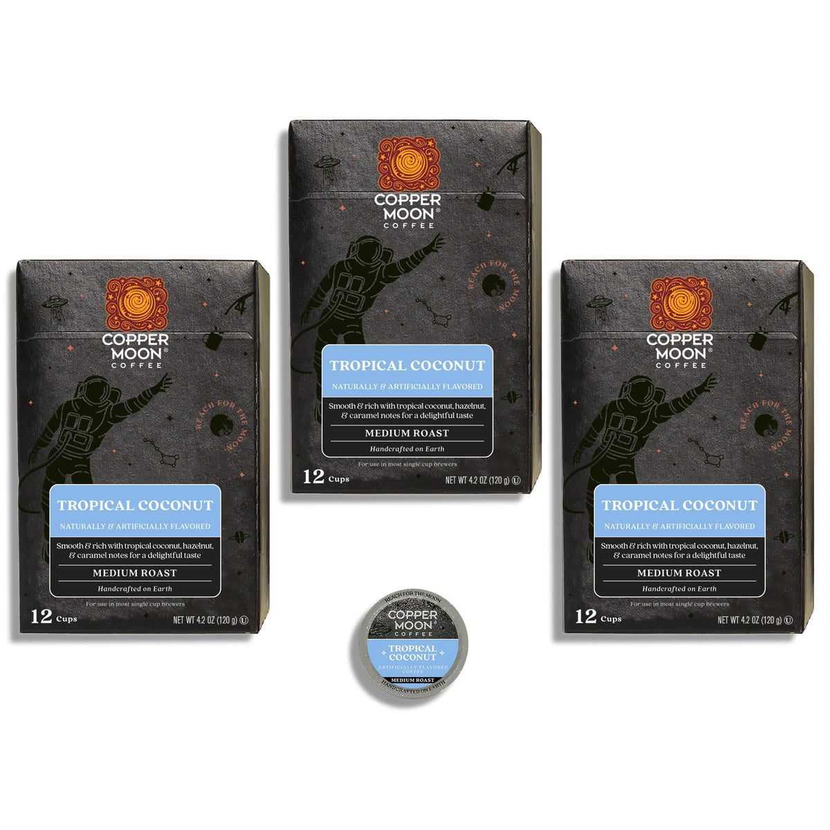 Copper Moon Tropical Coconut K-Cup Pods – Medium Roast, 12-Count Pack of 3