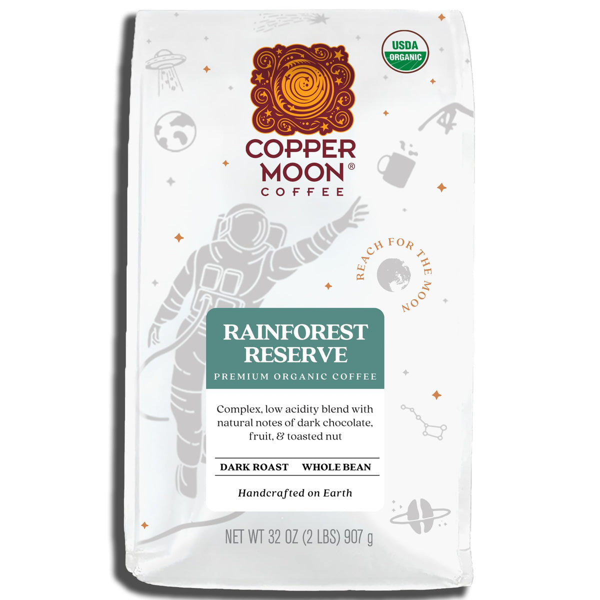 Copper Moon Dark Roast Whole Bean Coffee – Rainforest Reserve Organic Blend, 2 lb
