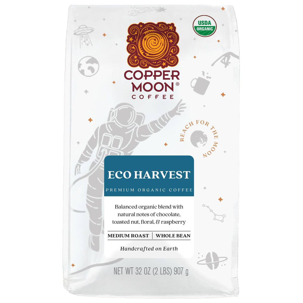 Copper Moon Medium Roast Whole Bean Coffee - Organic Eco Harvest, 2 lb