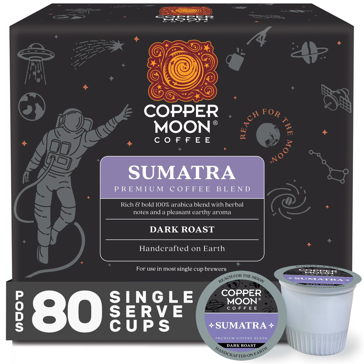 Copper Moon Sumatra Dark Roast K-Cup Pods – Keurig Compatible, 80 Count
