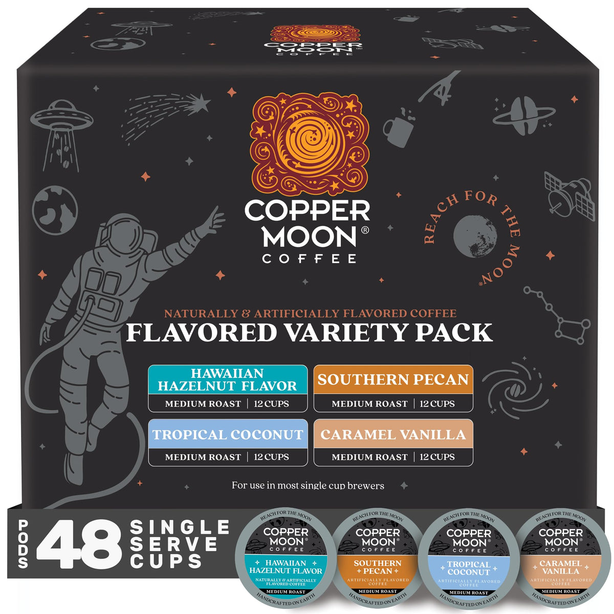 Copper Moon Flavored K-Cup Pods – Light/Medium Roast Variety Pack (Pack of 4, 12-count each)