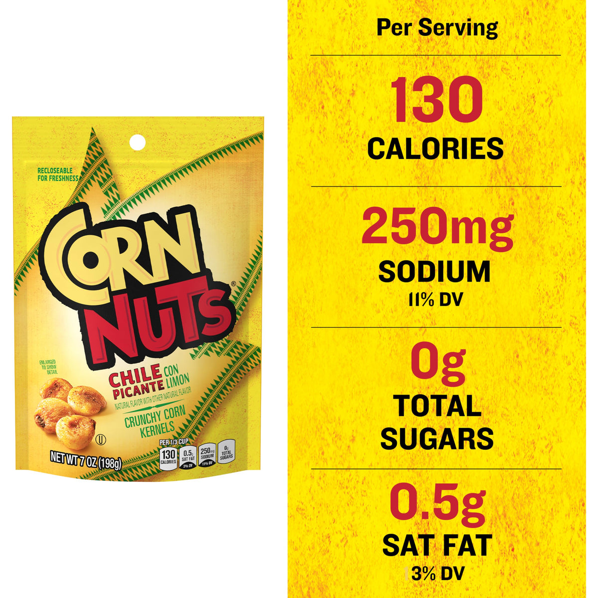Corn Nuts Chile Picante con Limon Crunchy Corn Kernels – 7 oz Bags, Pack of 12