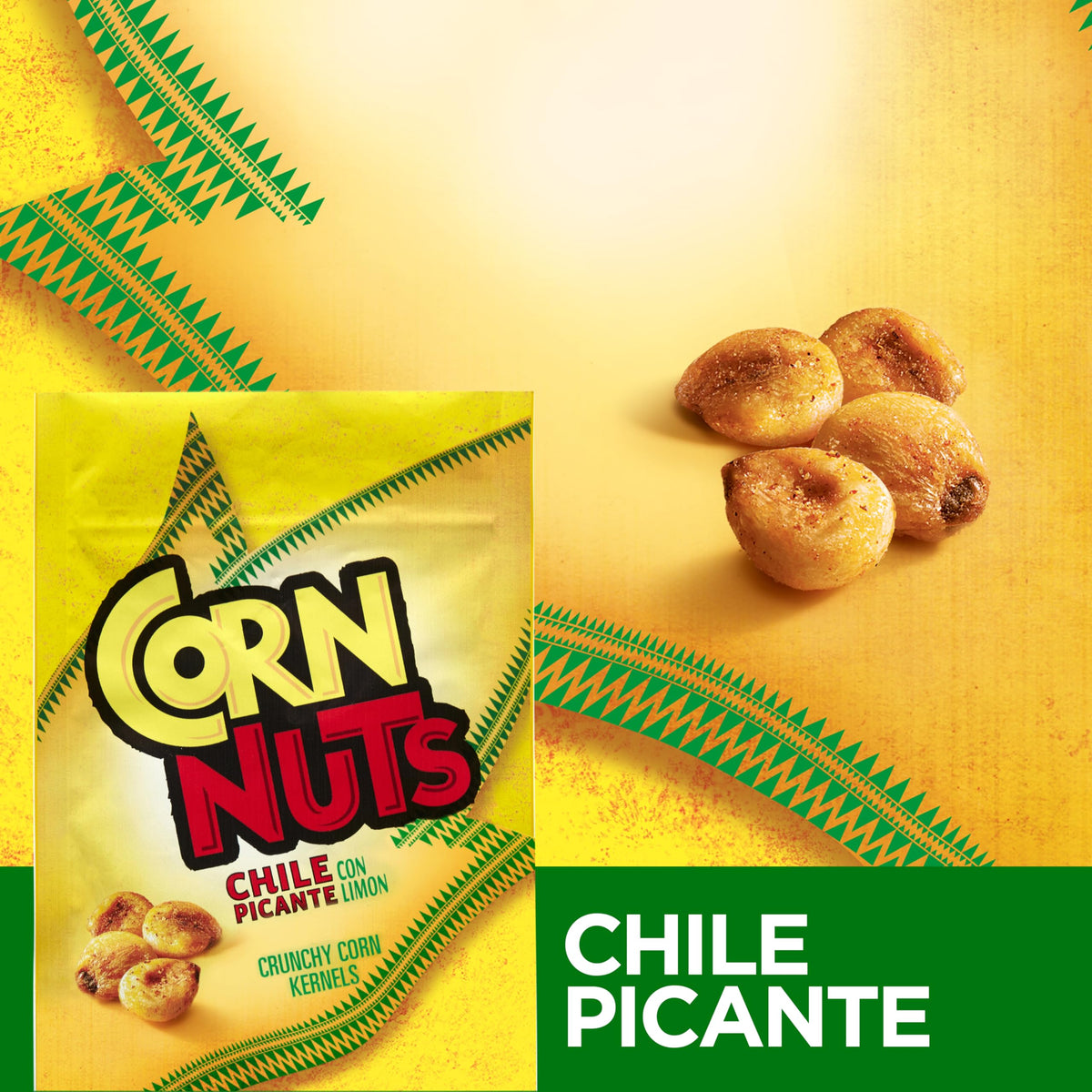 Corn Nuts Chile Picante con Limon Crunchy Corn Kernels – 7 oz Bags, Pack of 12