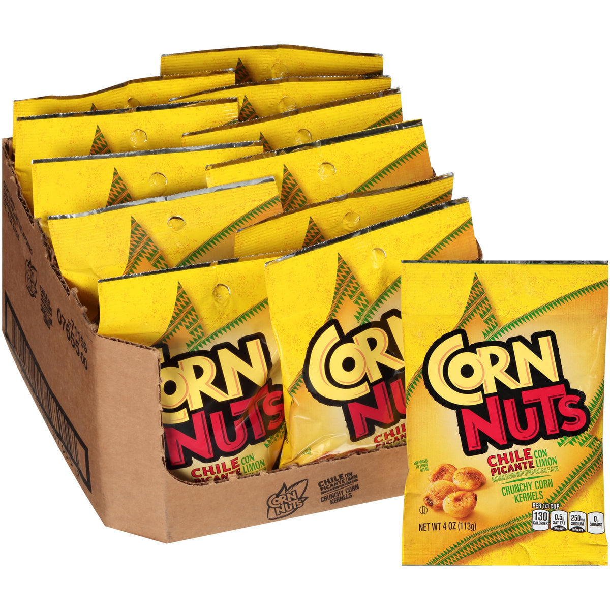 CORN NUTS Chile Picante with Lime Crunchy Corn Kernels – Spicy Lime Snack, 4oz, 12-Pack