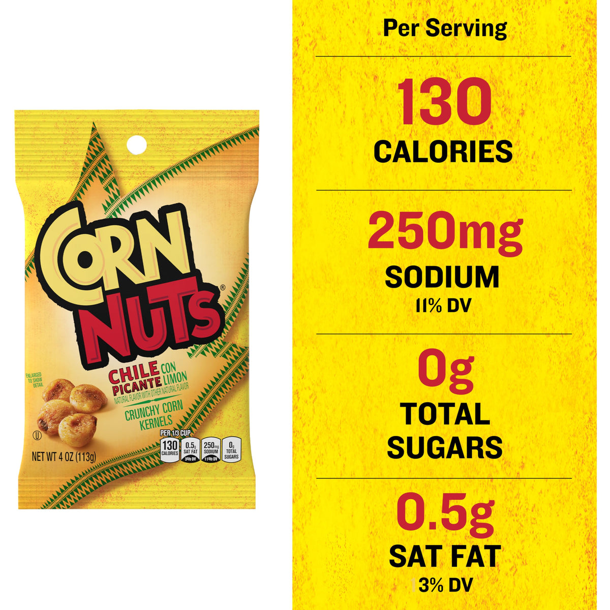 CORN NUTS Chile Picante with Lime Crunchy Corn Kernels – Spicy Lime Snack, 4oz, 12-Pack