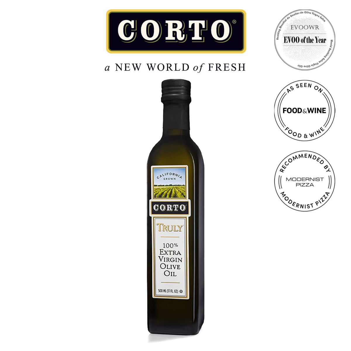 CORTO TRULY® Extra Virgin Olive Oil – Floral Notes, Cold-Extracted, 500 mL