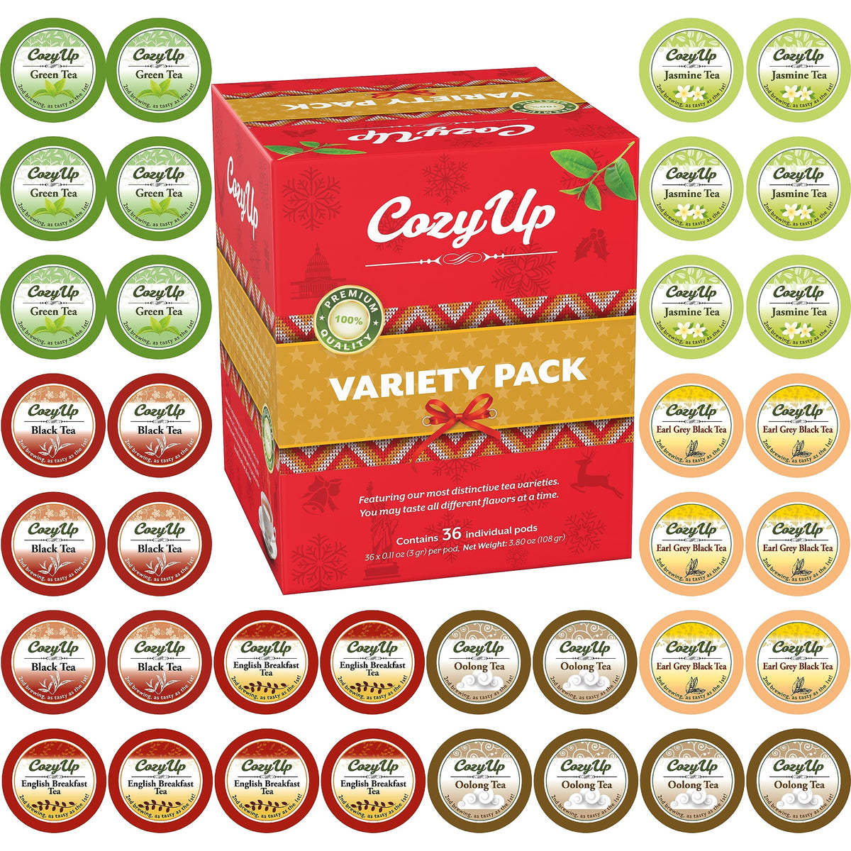 Cozy Up 36-Count Tea Variety Pack — 6 Flavors for Keurig K-Cup Brews