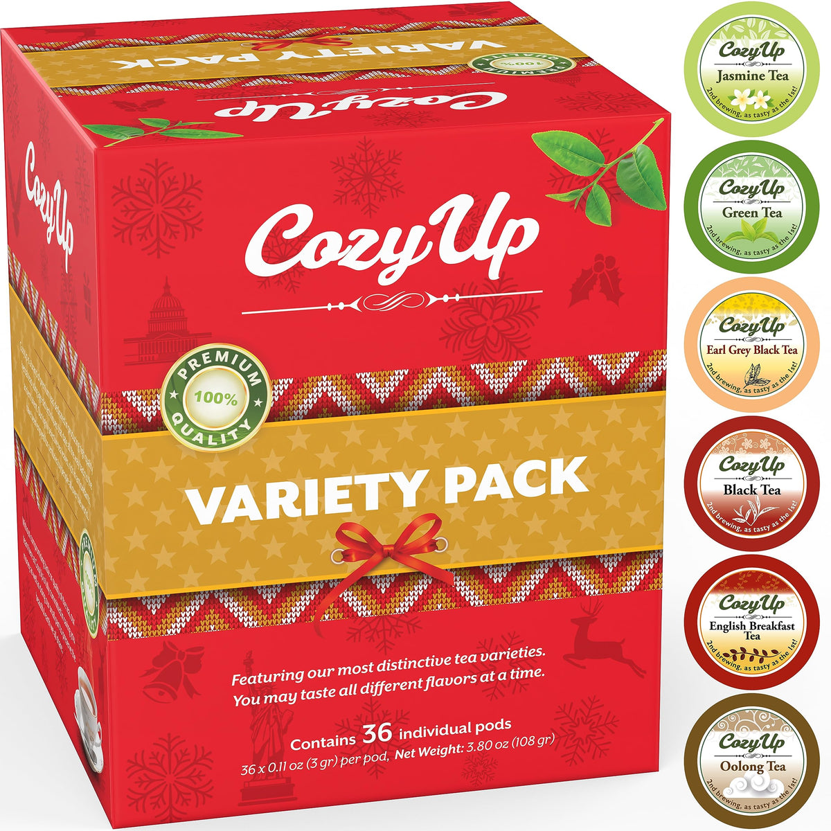 Cozy Up 36-Count Tea Variety Pack — 6 Flavors for Keurig K-Cup Brews