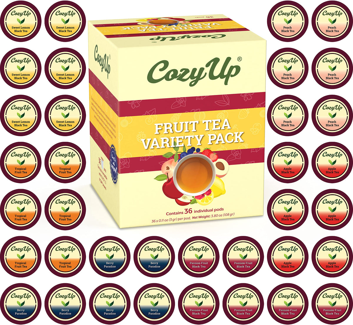 Cozy Up Iced Sweet Fruit Black Tea K-Cup Variety Pack, 36 Count – Keurig Compatible