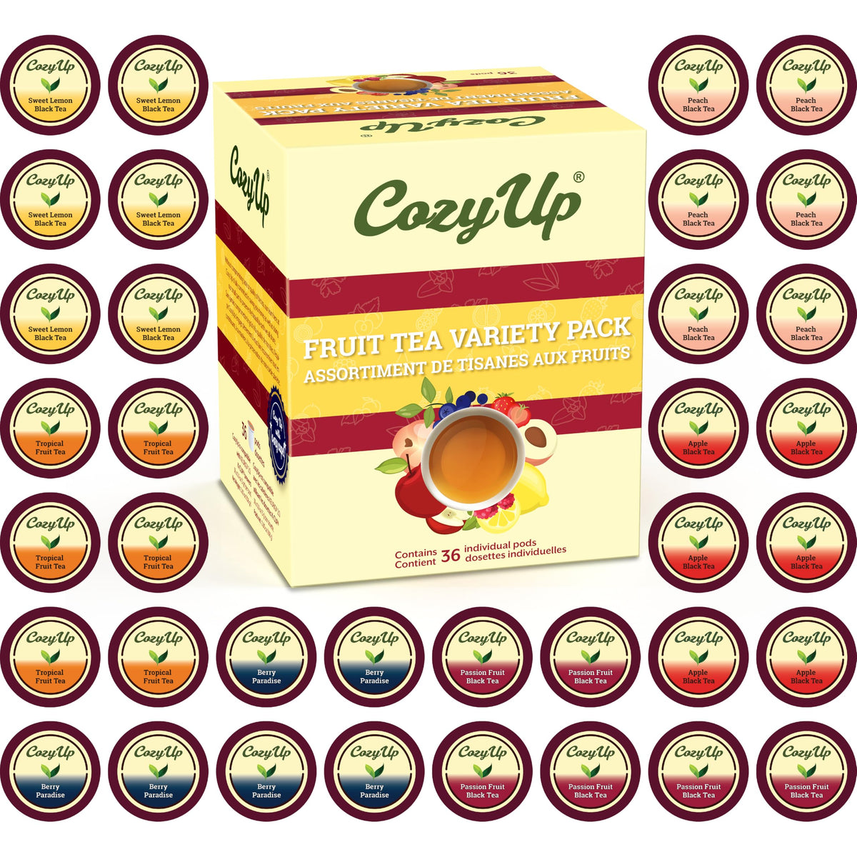 Cozy Up Iced Sweet Fruit Black Tea K-Cup Variety Pack, 36 Count – Keurig Compatible