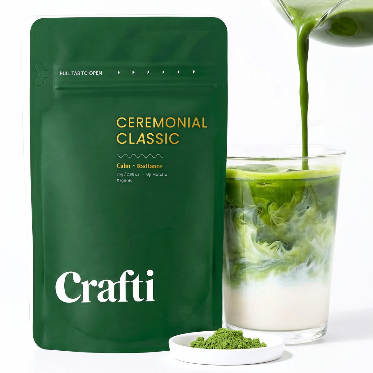 Crafti Ceremonial Grade Organic Matcha Powder – Unsweetened Uji Kyoto, Barista-Quality (75g)