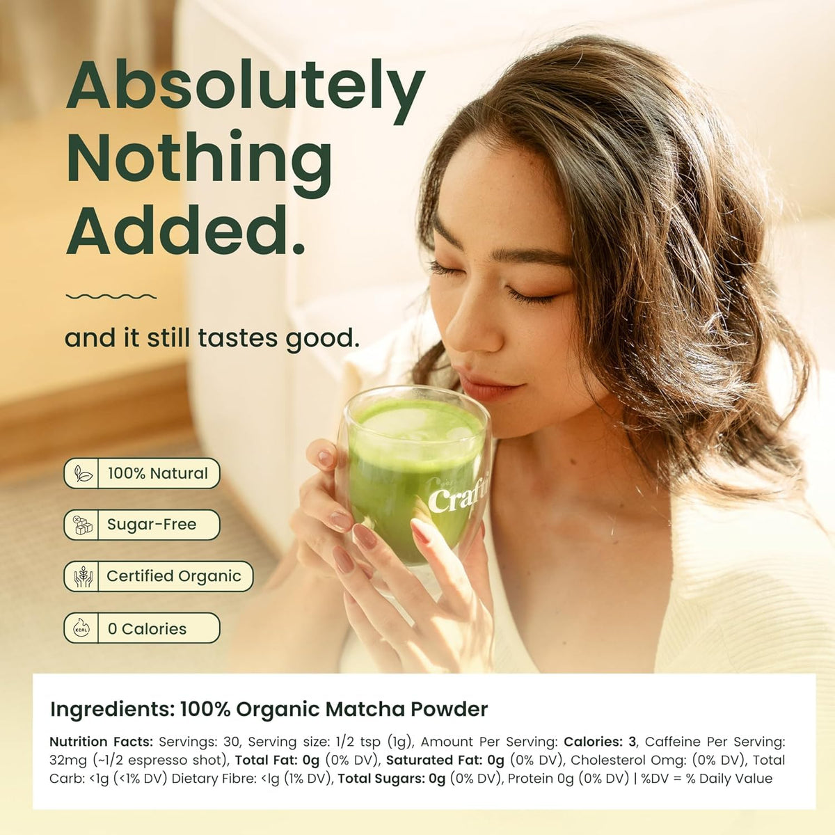 Crafti Ceremonial Grade Organic Matcha Powder – Unsweetened Uji Kyoto, Barista-Quality (75g)