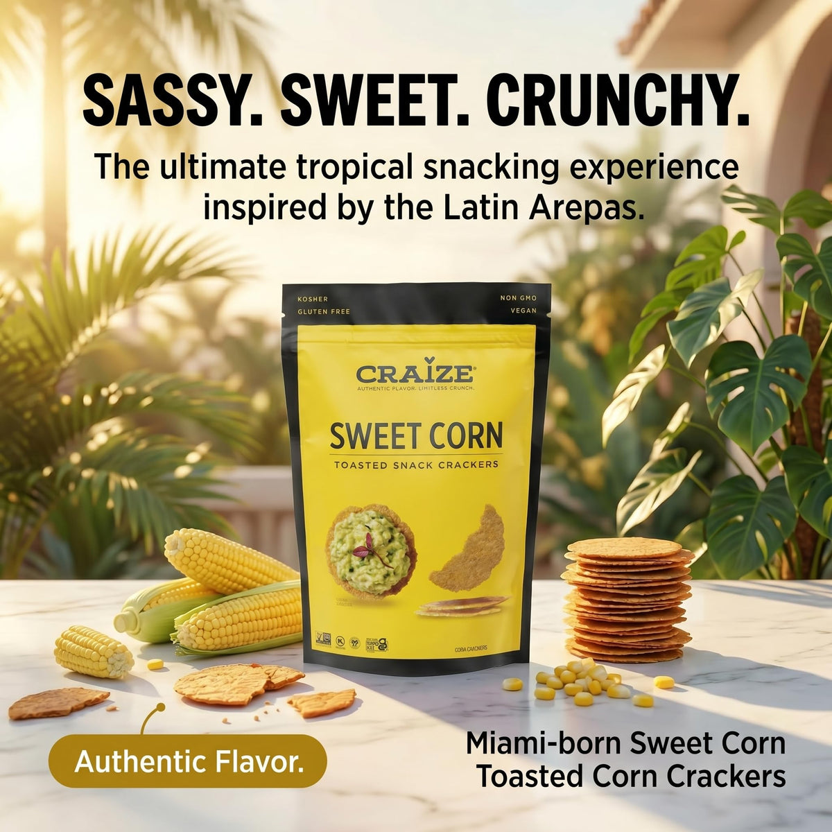 Craize Sweet Corn Crisps – Gluten Free, Vegan & Kosher Toasted Corn Crackers | 6 Pack (4 oz Each)