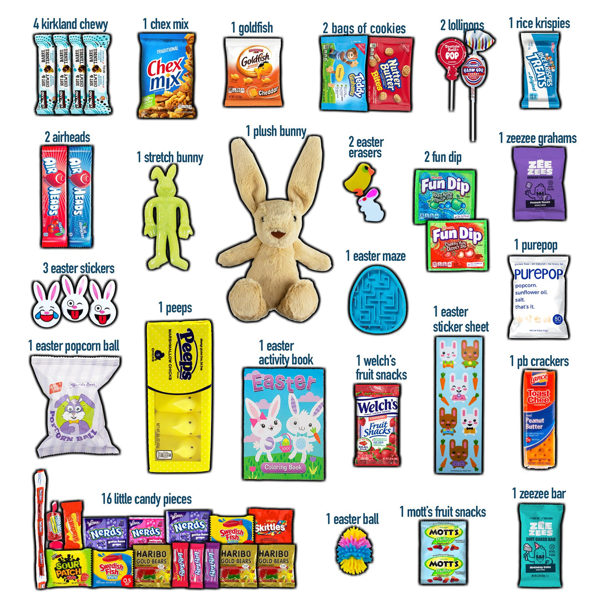 CRAVEBOX Easter Care Package (50ct) – Pre-filled Snacks & Plush Bunny Gift