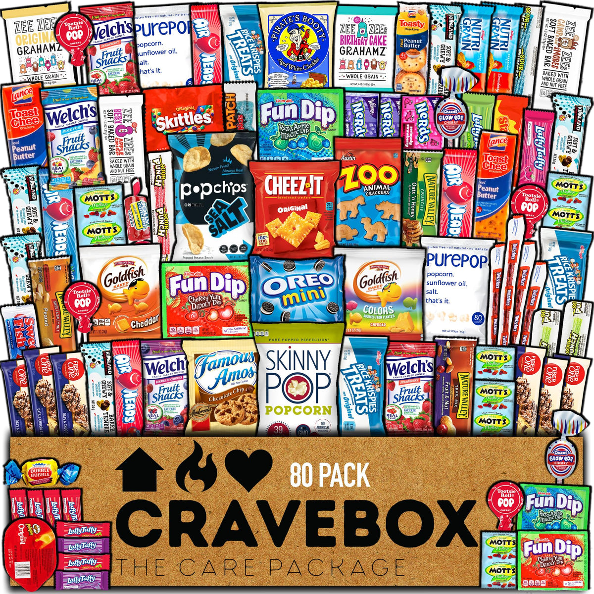 CRAVEBOX Snack Box Variety Pack (80 Count) – Care Package Gift Basket for Mother's Day, College & Office