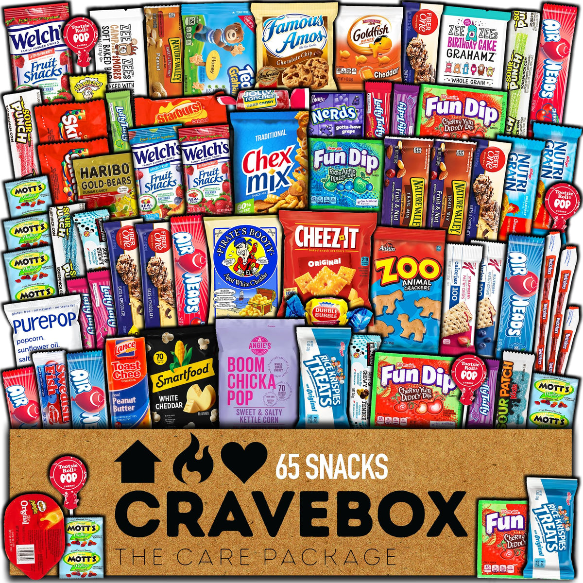 CRAVEBOX 65-Count Snacks Variety Pack for Adults – Mother's Day Gift Ready Care Package