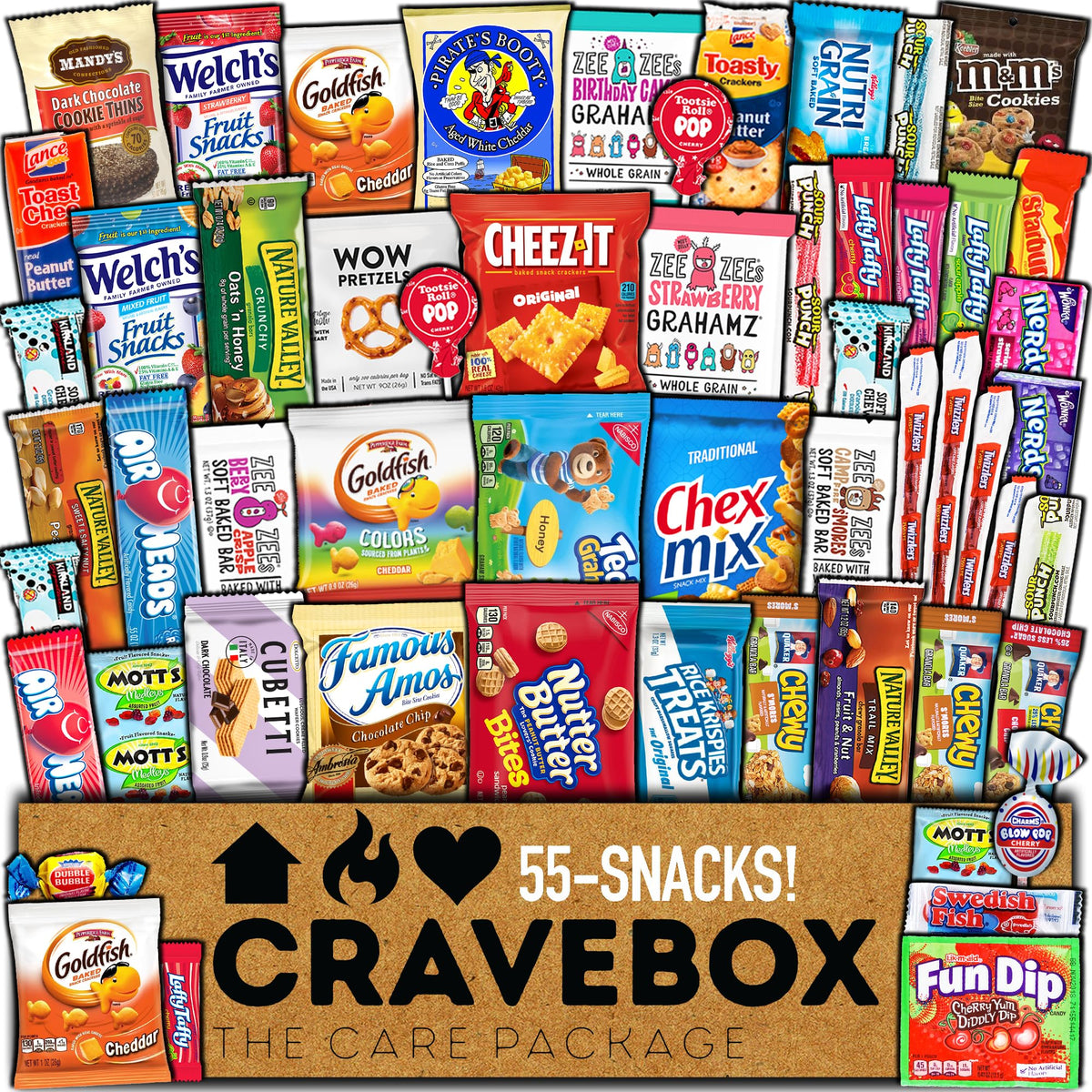 CRAVEBOX Snacks Box Variety Pack Care Package (55 Count) – Mother's Day Gift for All