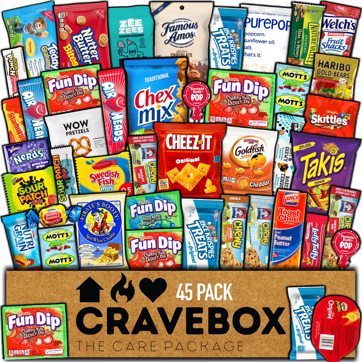 CRAVEBOX 45-Count Snacks Box Variety Pack - Care Package Gift