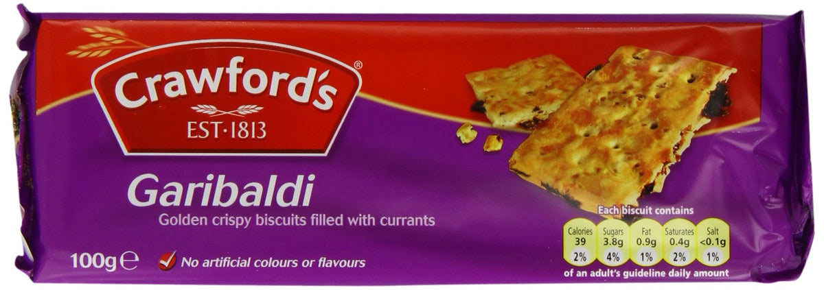 Crawfords Garibaldi Biscuits 100g Pack of 12 | Crisp Currant Wafers