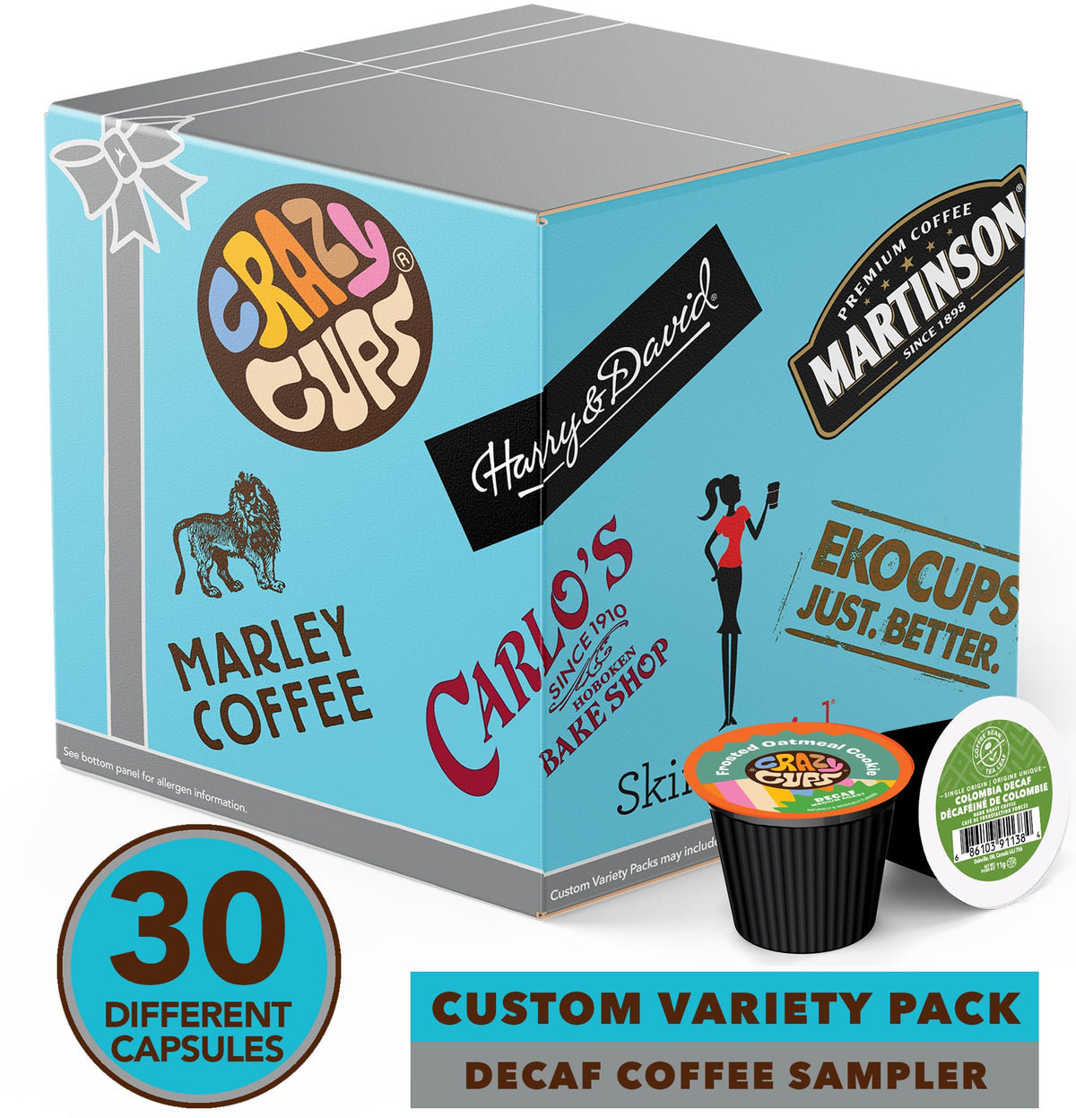 Crazy Cups Decaf Coffee Pods Variety Pack Sampler — 30 Unique Flavors, Keurig Compatible