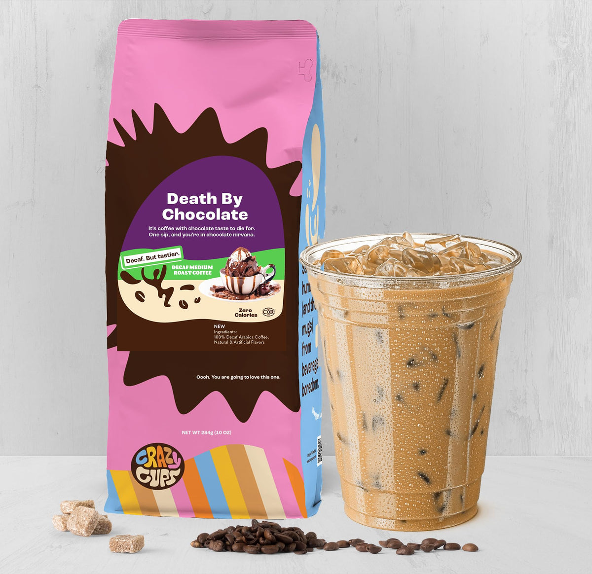 Crazy Cups Decaf Death by Chocolate Coffee — Flavored Ground, 10 oz Bag, 3 Pack