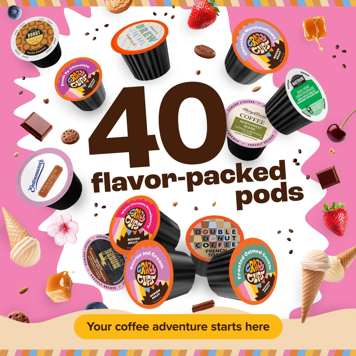 Crazy Cups Flavored Coffee Pods Variety Pack for Keurig K-Cups – 40 Count