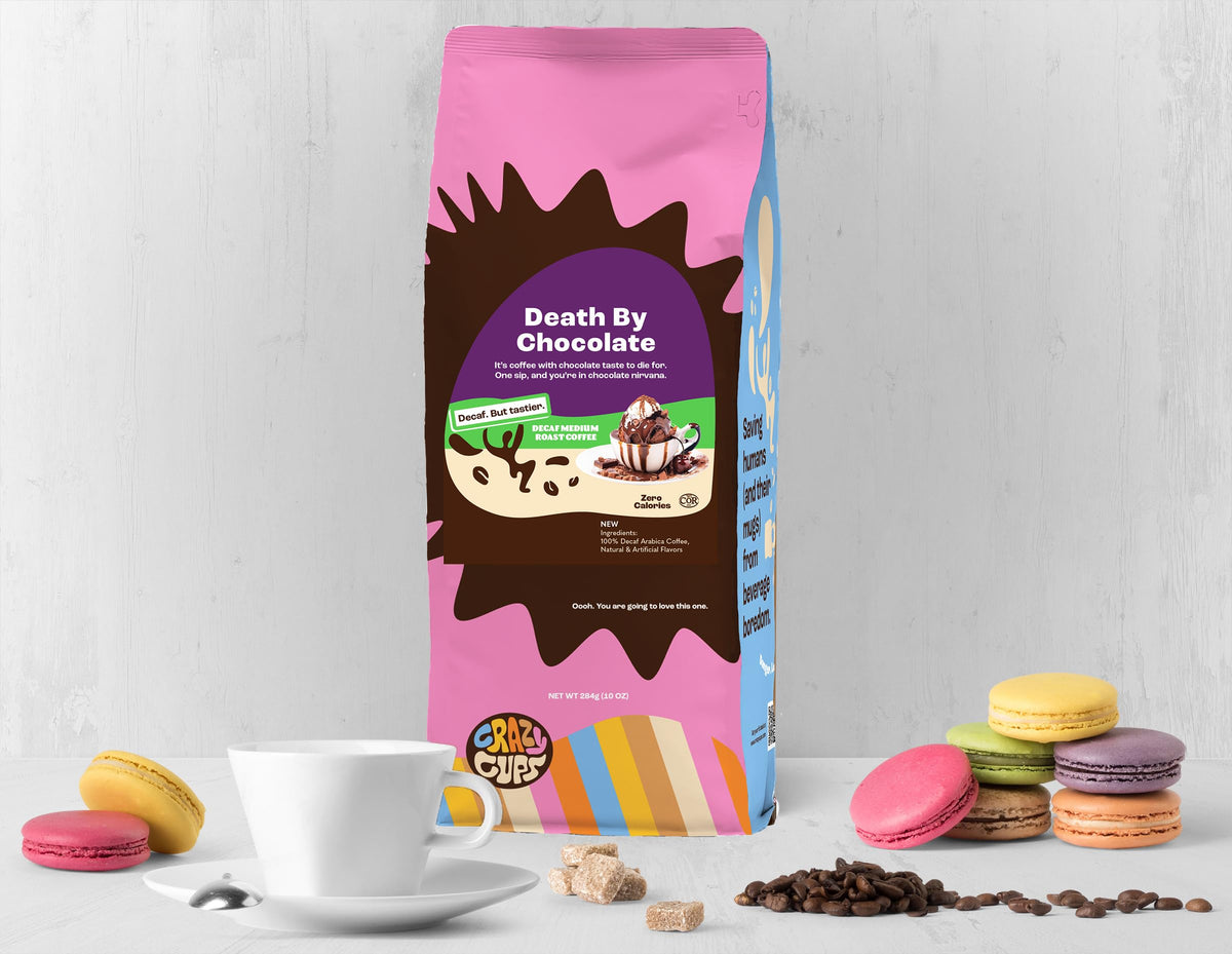 Crazy Cups Decaf Death by Chocolate Coffee — Flavored Ground, 10 oz Bag, 3 Pack