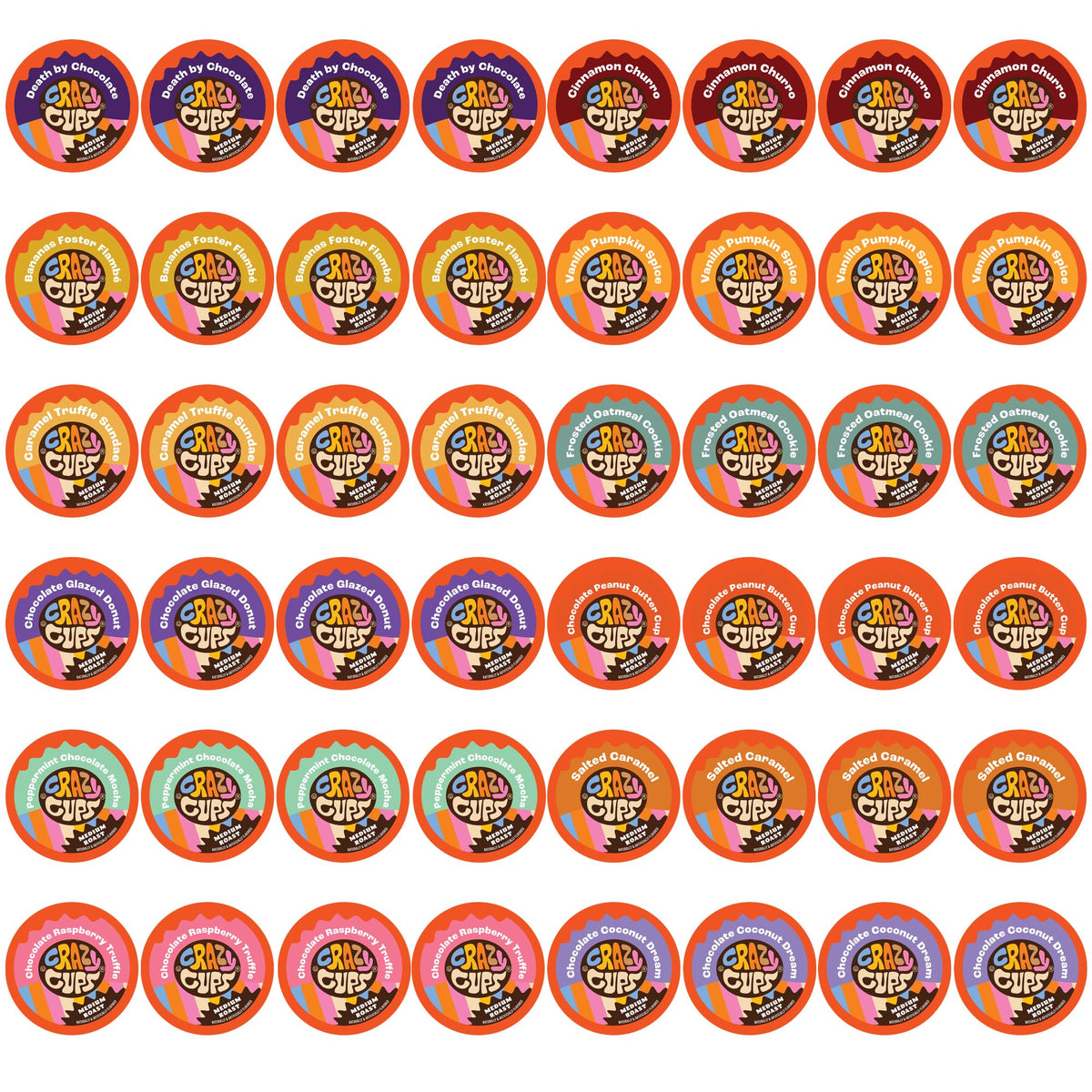 Crazy Cups Flavored Coffee Pods Variety Pack — 48-Count, Medium Roast, Keurig K-Cup Compatible