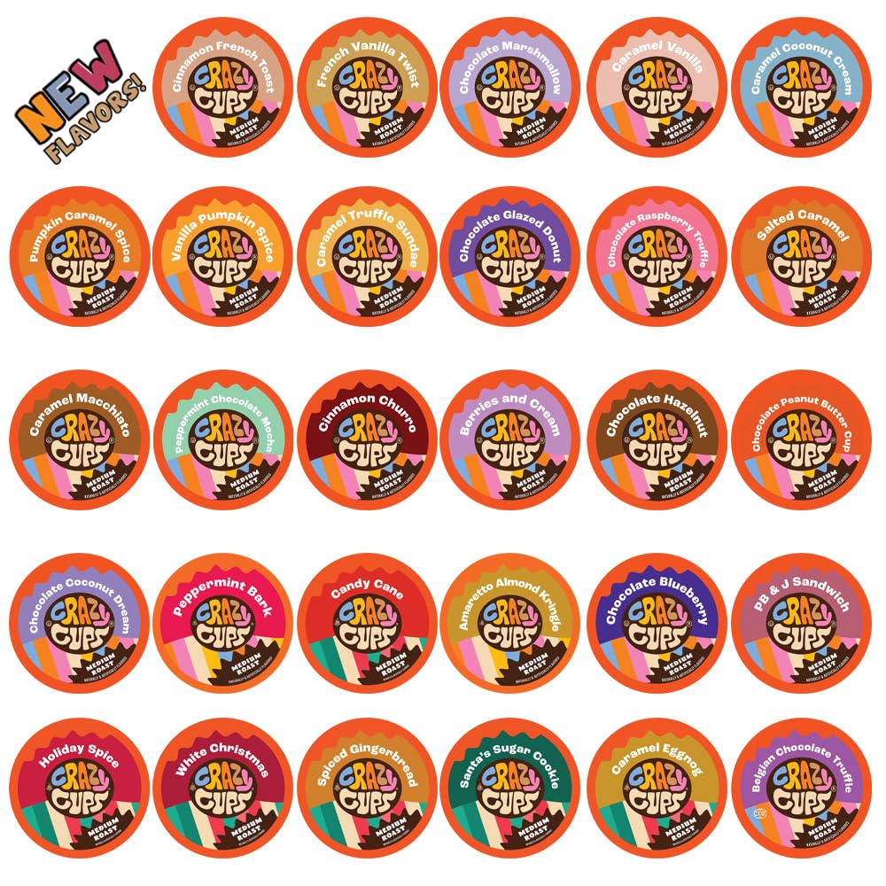 Crazy Cups Flavored Coffee Pods Variety Pack – Medium Roast, 50 Count, Keurig K-Cup Compatible