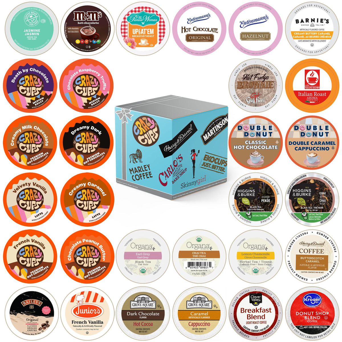 Crazy Cups Variety Pack — 30-Count Keurig K-Cup Sampler (Coffee, Tea, Cocoa & Cappuccino)