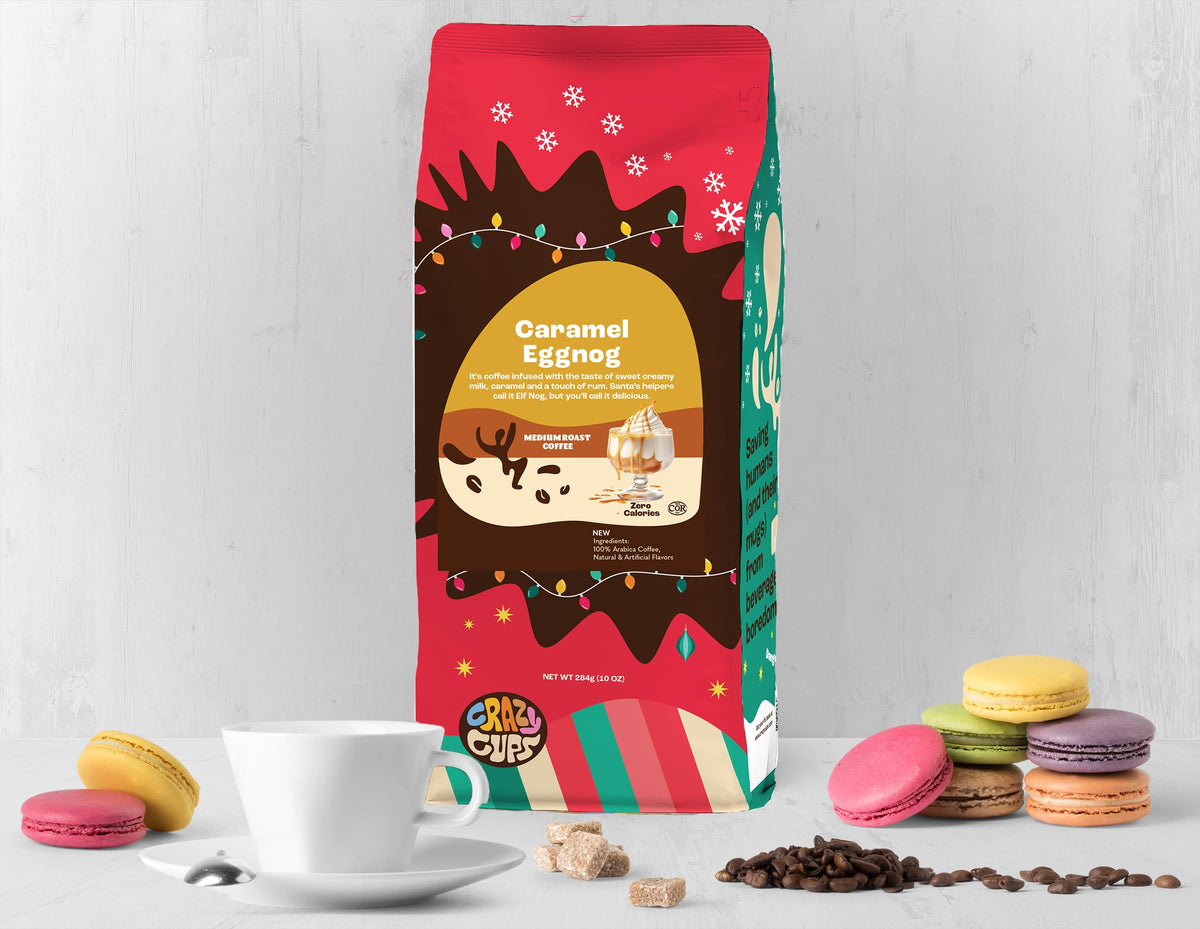 Crazy Cups Flavored Holiday Ground Coffee Variety Pack – 3 x 10 oz bags (Holiday Spice, White Christmas, Caramel Eggnog)
