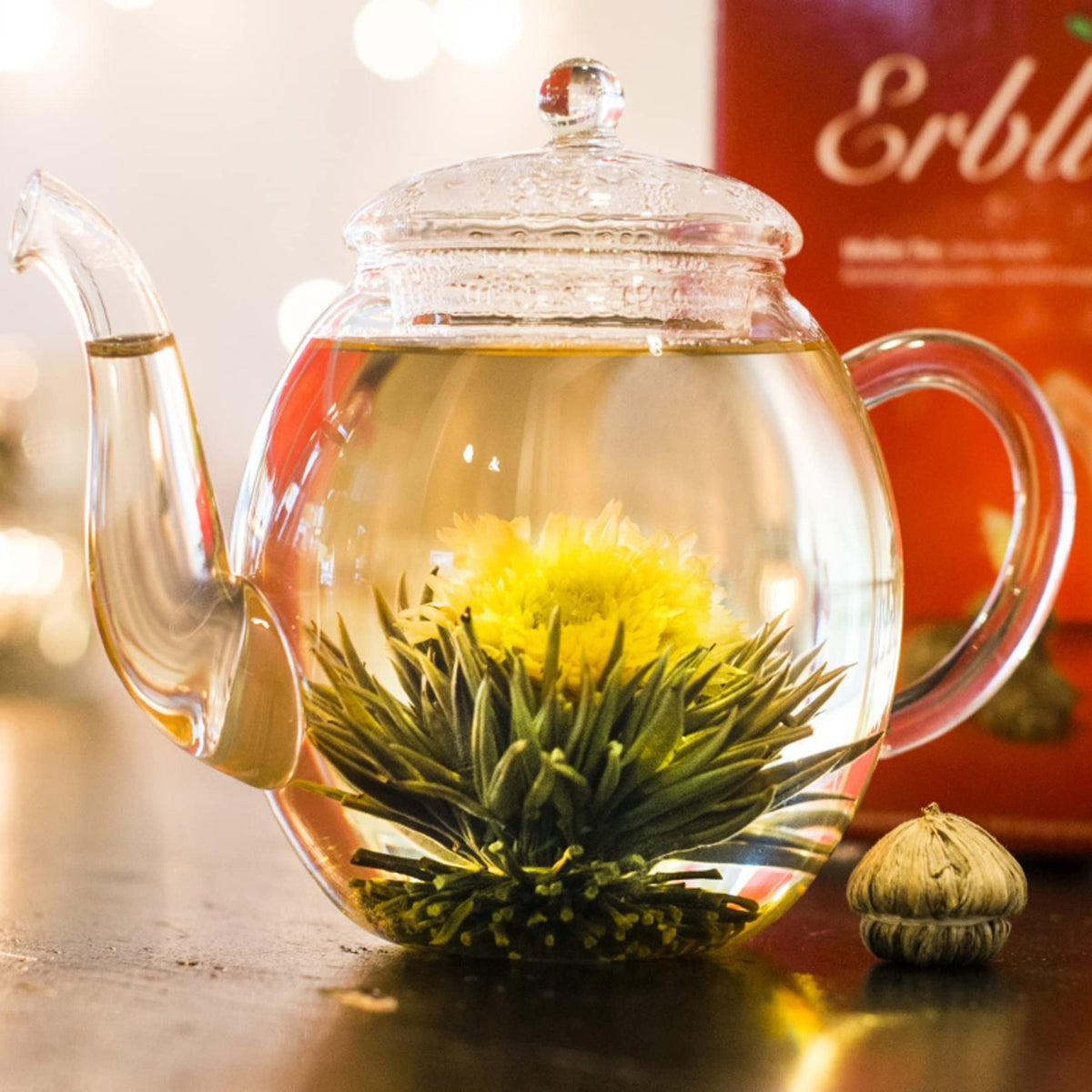 Creano Flowering Tea Gift Set - White Tea, 6 Blooming Teas + 17oz Glass Teapot