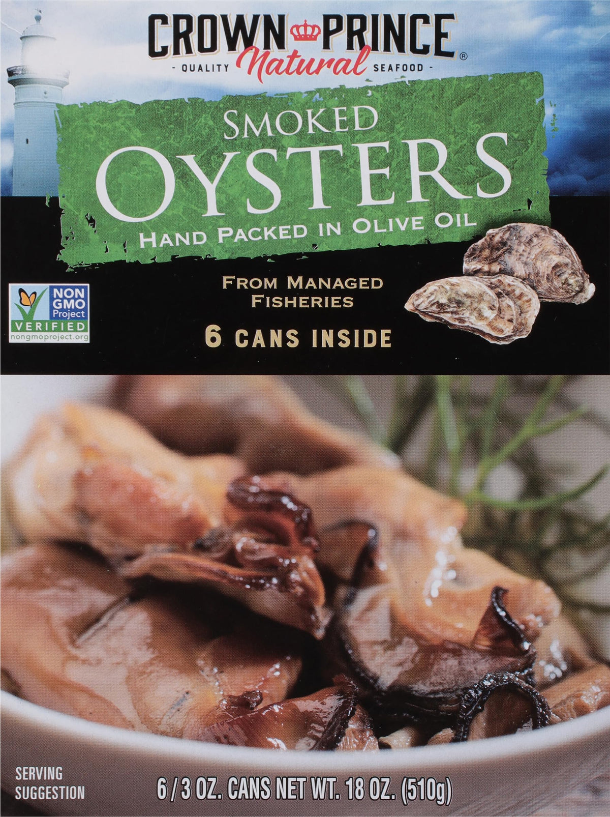 Crown Prince Smoked Oysters in Olive Oil – Hand Packed, 3 oz Cans (6-Pack)