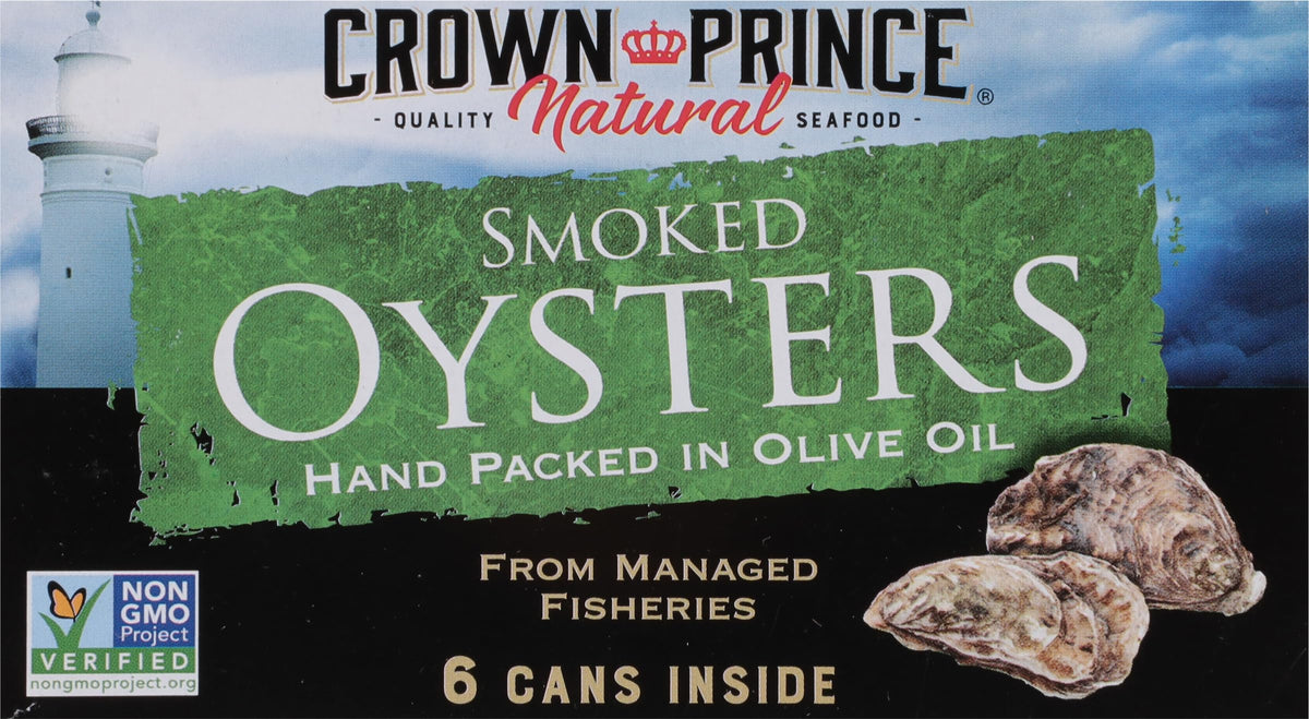 Crown Prince Smoked Oysters in Olive Oil – Hand Packed, 3 oz Cans (6-Pack)