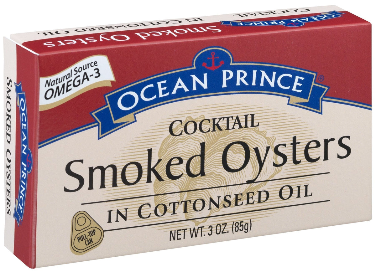Crown Prince Ocean Prince Cocktail Smoked Oysters in Cottonseed Oil - 3 oz Cans (Pack of 12)