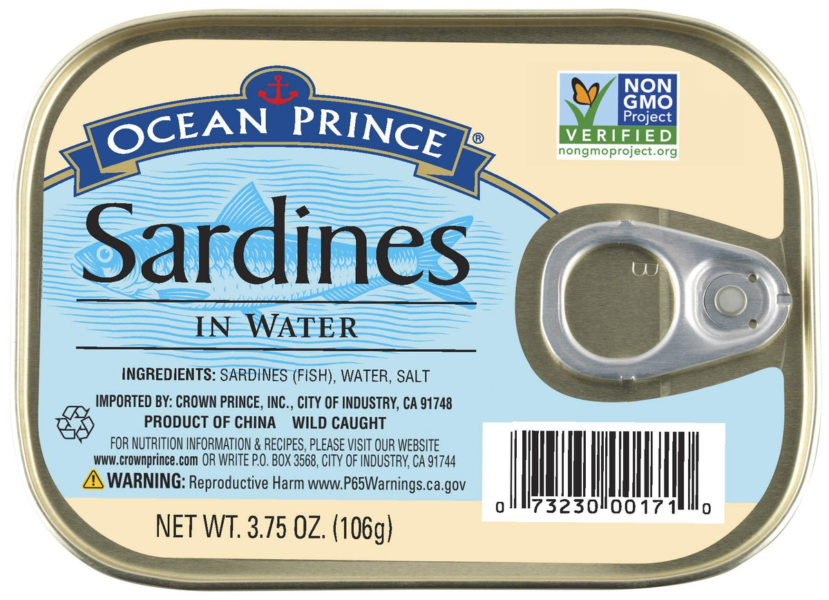Ocean Prince Sardines in Water – 3.75 oz Cans (Pack of 12) | Crown Prince