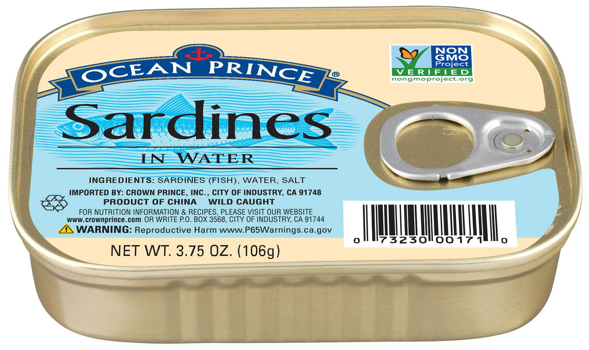 Ocean Prince Sardines in Water – 3.75 oz Cans (Pack of 12) | Crown Prince