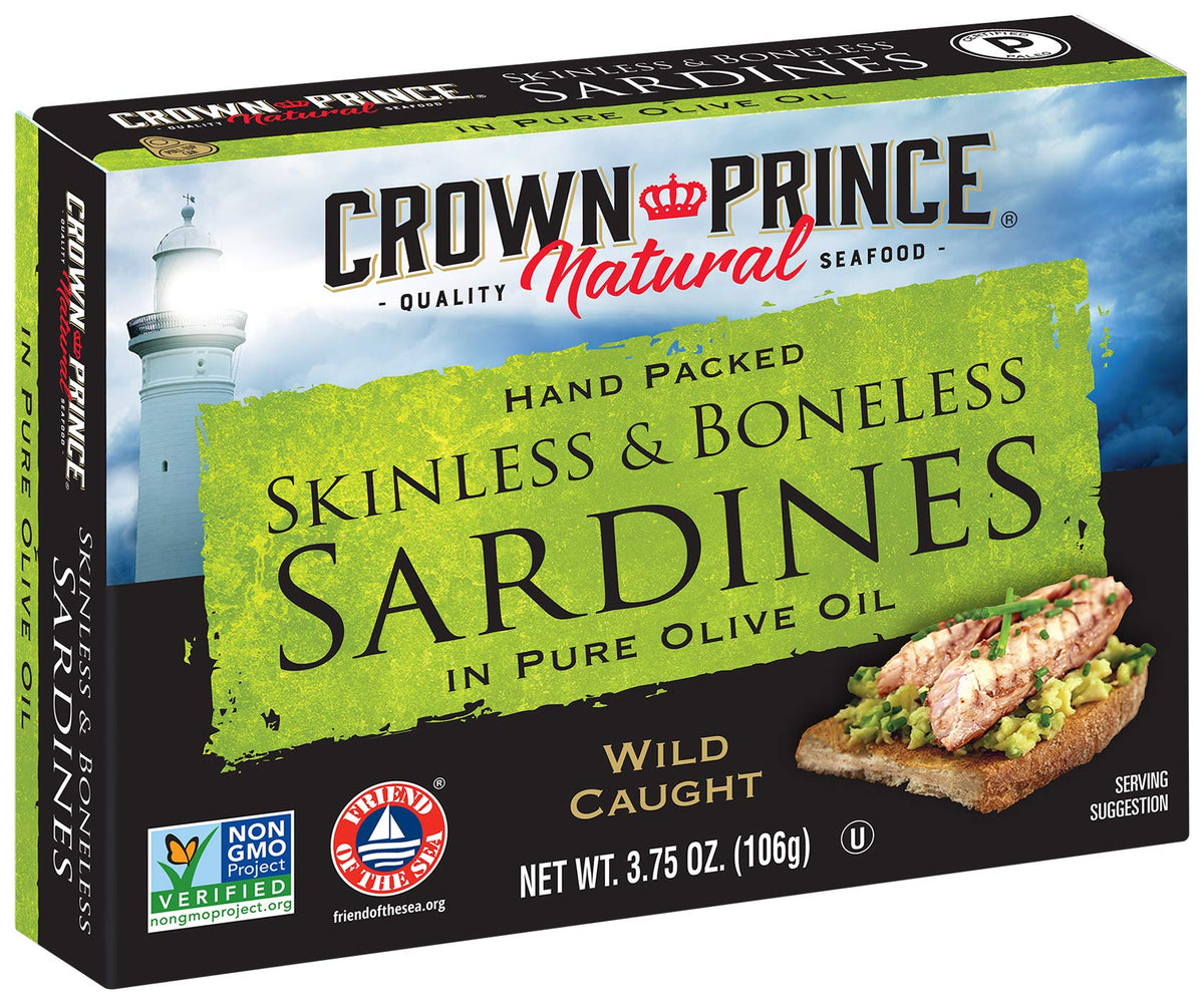 Crown Prince Natural Sardines in Pure Olive Oil – Skinless & Boneless, 3.75 oz Cans (Pack of 12)