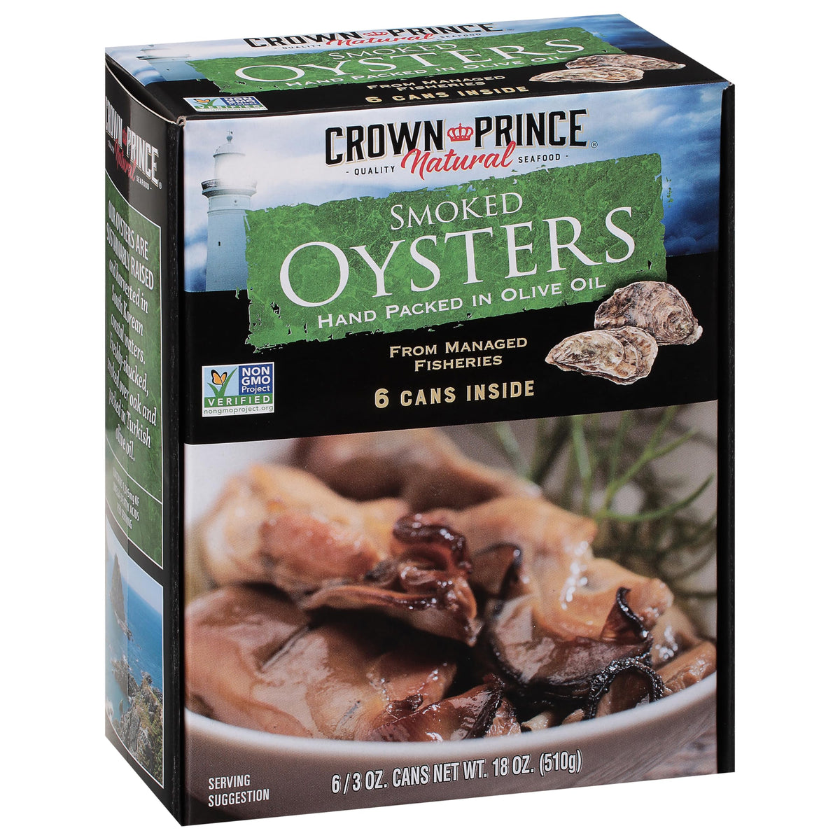 Crown Prince Smoked Oysters in Olive Oil – Hand Packed, 3 oz Cans (6-Pack)