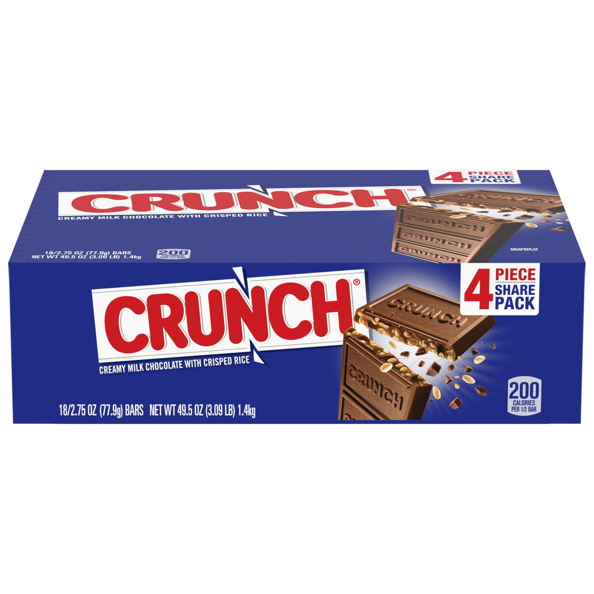 CRUNCH Candy Bar – Creamy Milk Chocolate with Crisped Rice, 18-Count Share Pack