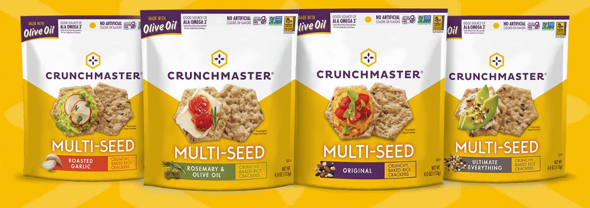 Crunchmaster Multiseed Crackers Variety Pack – 4 x 4 oz (Original, Rosemary Olive Oil, Roasted Garlic, Everything)