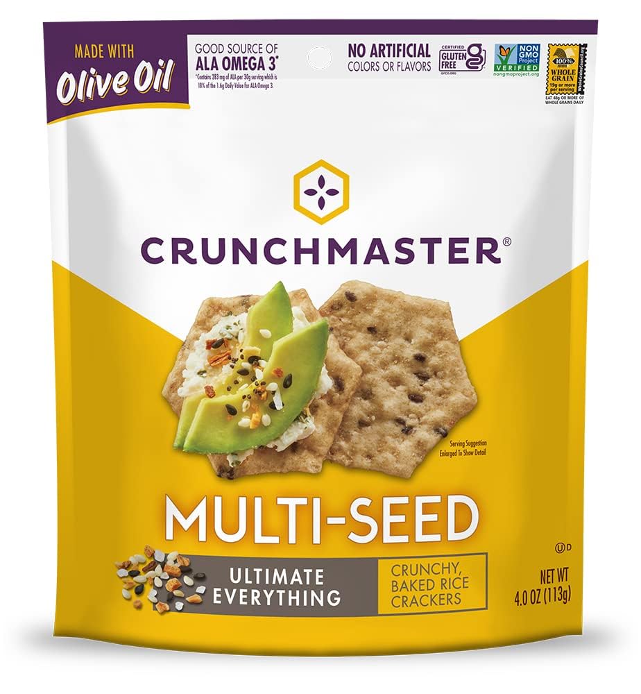 Crunchmaster Multiseed Crackers Variety Pack – 4 x 4 oz (Original, Rosemary Olive Oil, Roasted Garlic, Everything)