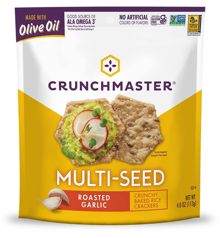 Crunchmaster Multiseed Crackers Variety Pack – 4 x 4 oz (Original, Rosemary Olive Oil, Roasted Garlic, Everything)