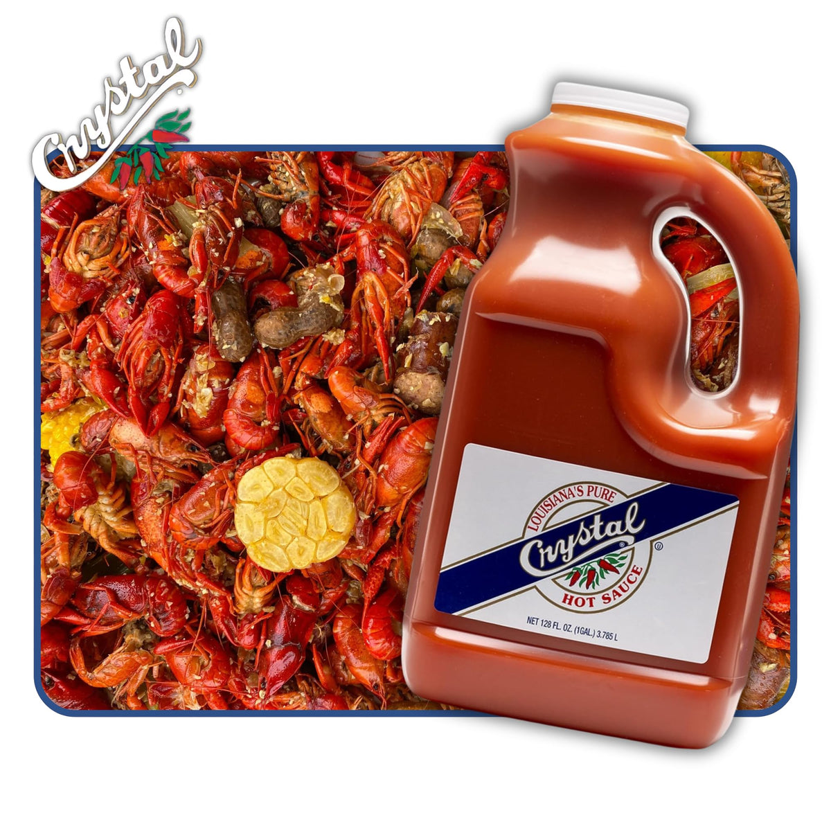 Crystal Louisiana's Pure Hot Sauce Original – 1 Gallon (128 Fl Oz), Low Sodium, All Natural, Recipe Card Included