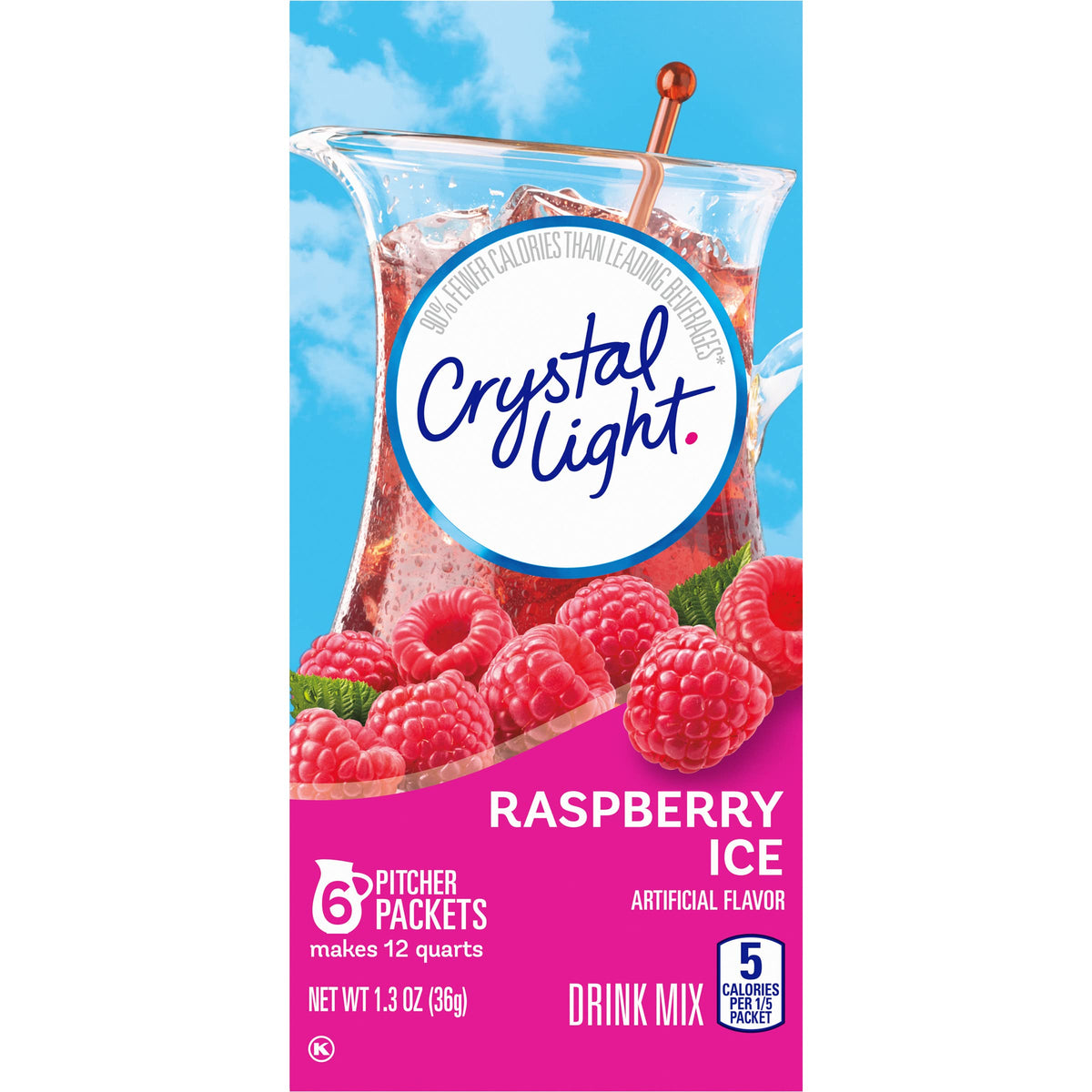 Crystal Light Raspberry Ice Sugar-Free Powdered Drink Mix – 5 Calories per Serving, 72 Pitcher Packets (Pack of 12)