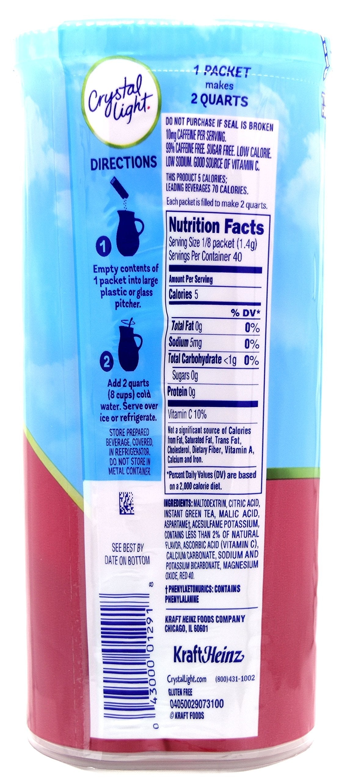 Crystal Light Green Tea Raspberry Drink Mix – 20 Packets + 4 Canisters