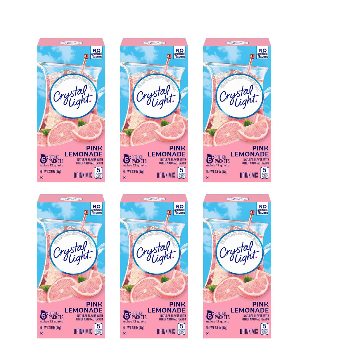 Crystal Light Pink Lemonade Drink Mix – Sugar-Free, 5 Cal Per Serving | Pack of 6 (2.9 oz each)