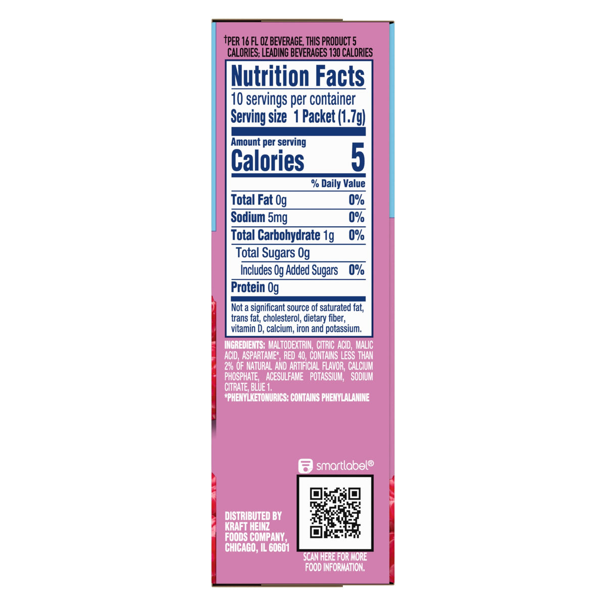 Crystal Light Raspberry Ice On-The-Go Drink Mix — 50 Pack (10-Pack Box x5)